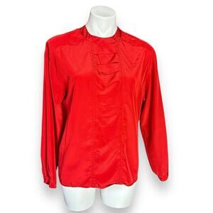 Vintage 80s Blouse Red Mikado Silky Glam Regency Rear Button Pintucked Size 8